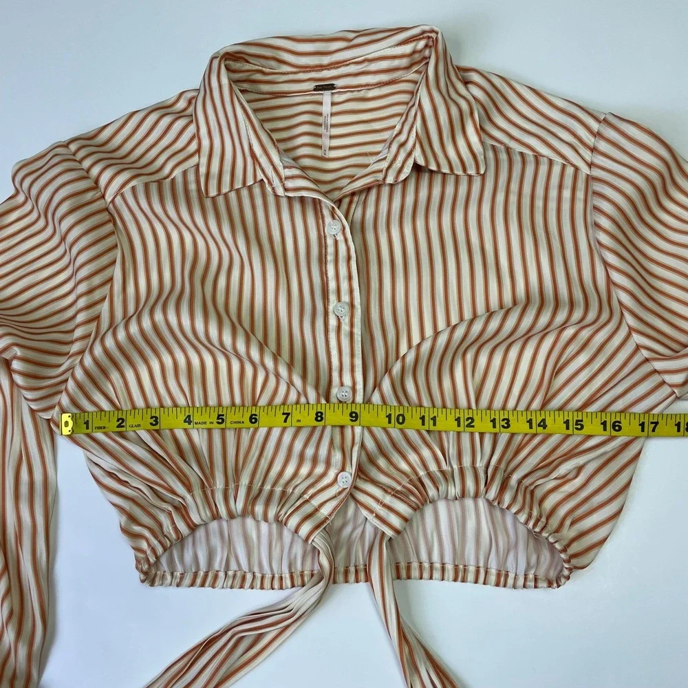 Free People My Everything Wrap Top M Striped Crop Rust Orange Blouse Bohemian